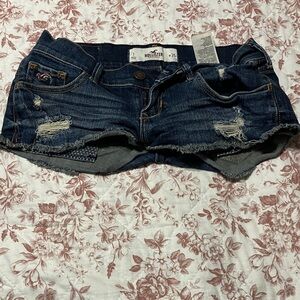Hollister Dark Blue Ripped Denim Shorts